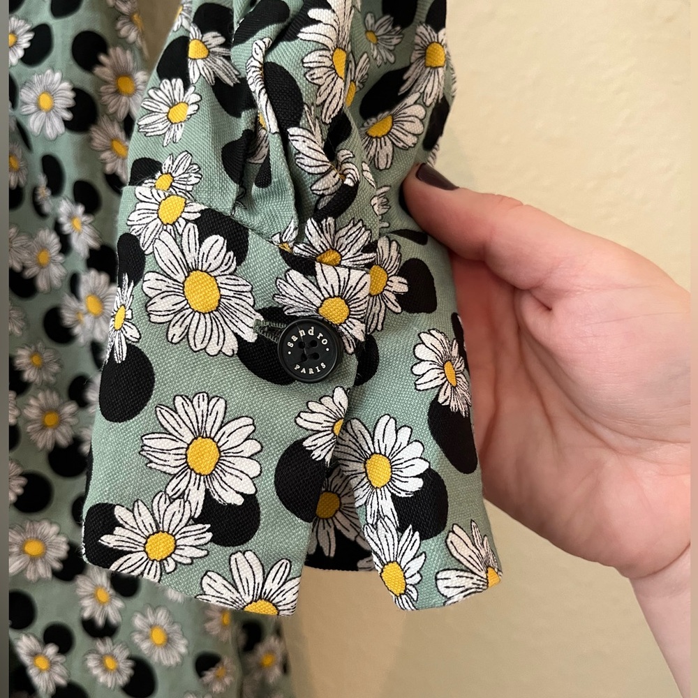 Sandro Green Floral Twist-Front Mini Dress - Picture 7 of 14
